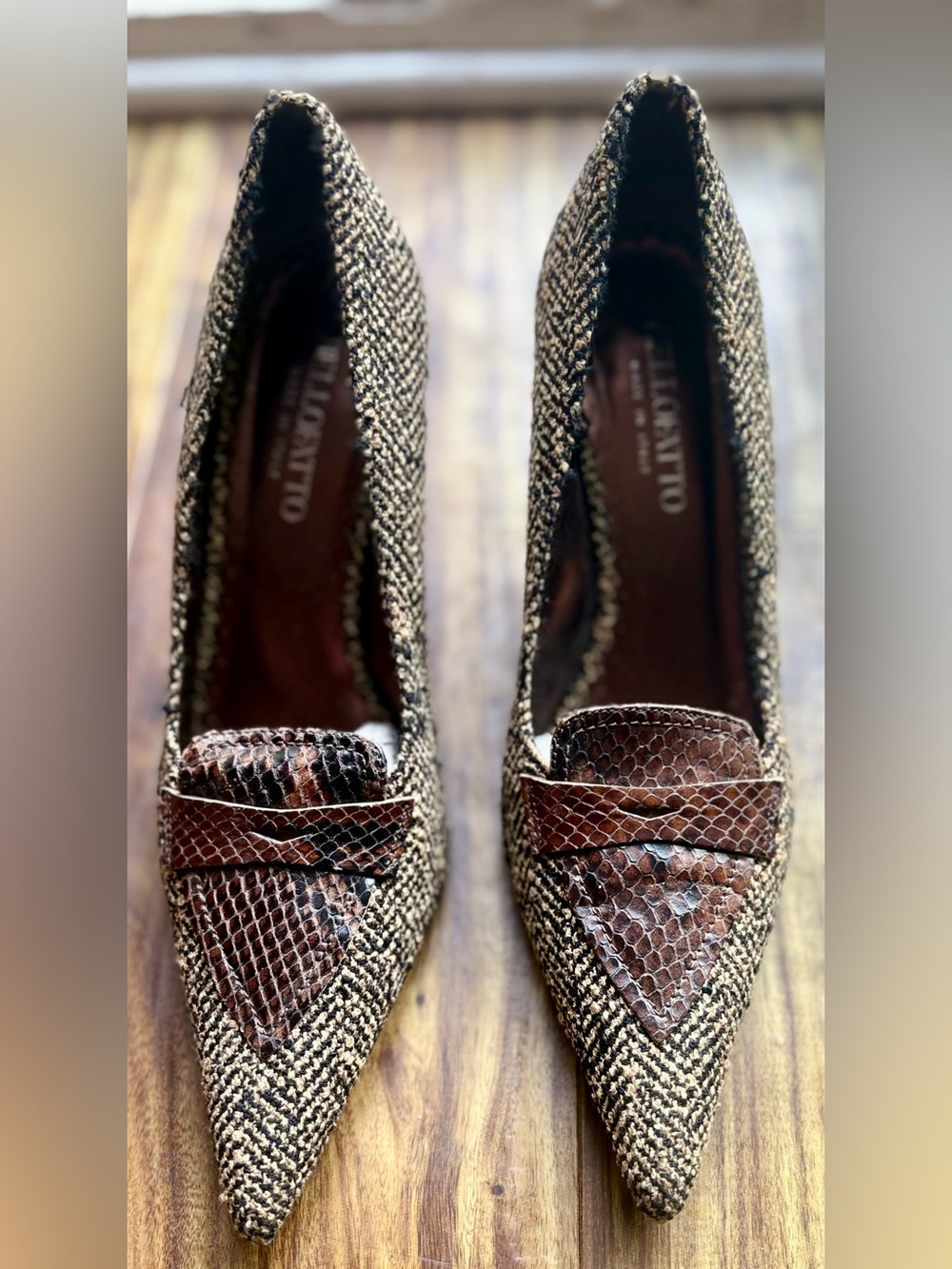 Snakeskin leather pointed-toe flat, Bellofatto, Hand Made in Italy Women’s 7.5